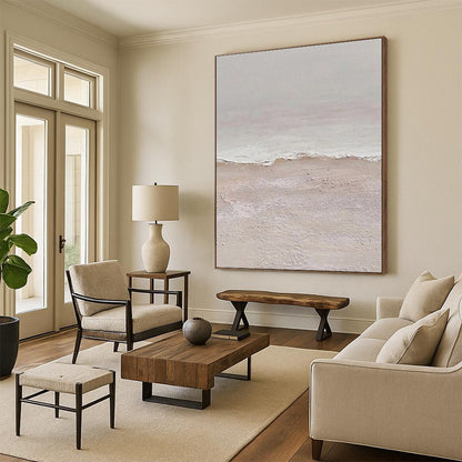 Hand Painting Beige and White Textured Abstract Seaside, Acrylic Modern Art Painting PT550