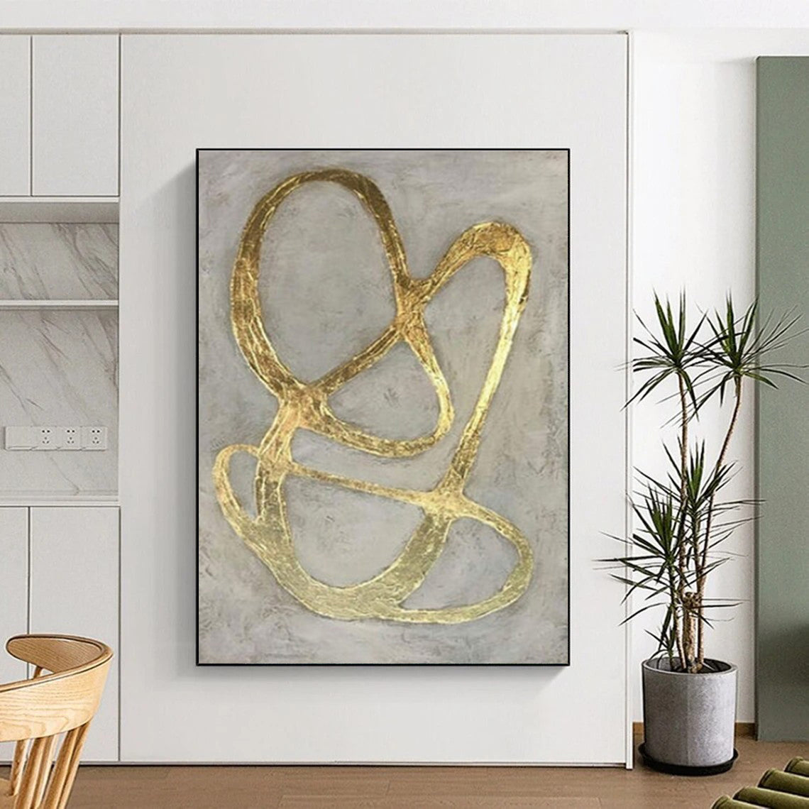 Handmade Art Gold and Gray Abstract Art PT677