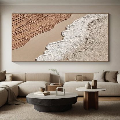 Handmade Art Beige, Brown and White Textured Abstract Landscape, Large Contemporary Wall Art PT553
