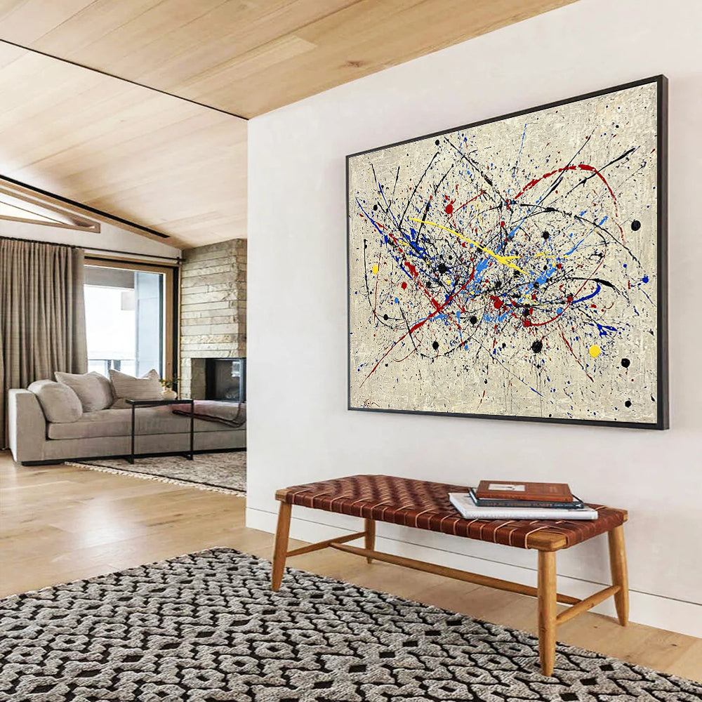 Hand-Painted Multicolor (Red, Blue, Yellow, Black) Splatter Abstract Acrylic Painting HPS251
