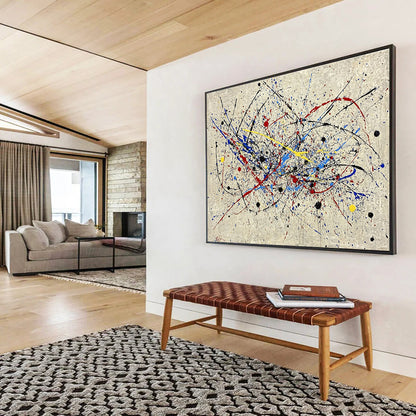 Hand-Painted Multicolor (Red, Blue, Yellow, Black) Splatter Abstract Acrylic Painting HPS251