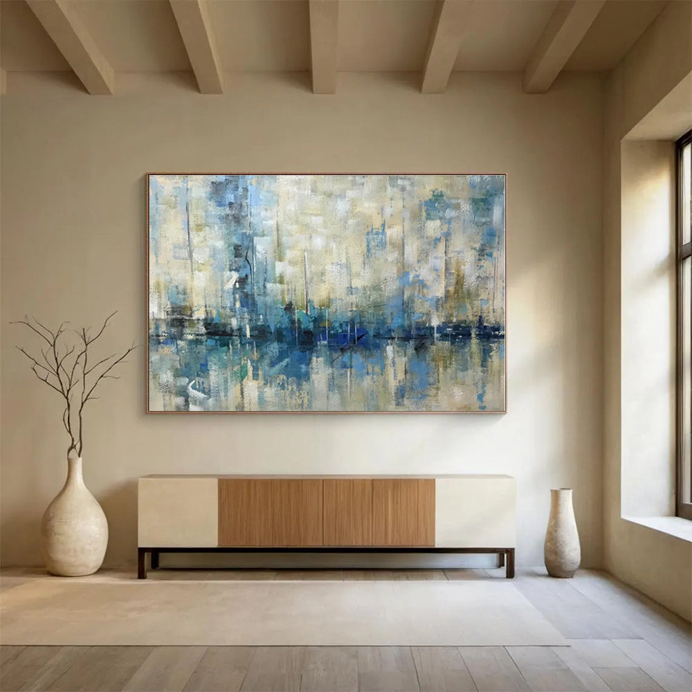 Handmade Art Blue & Beige Coastal Abstract On Canvas HPS057