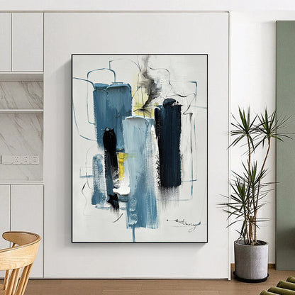 Minimalist Canvas Art Blue Black Yellow Abstract Geometric Art PT479