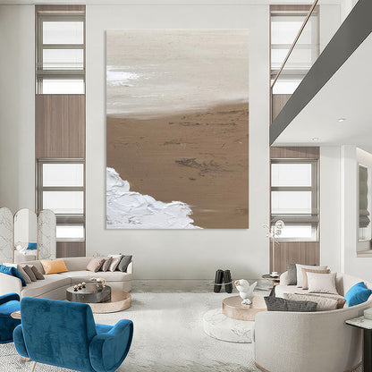 Huge Size Beige, White, and Brown Textured Abstract Seaside Art DPS458