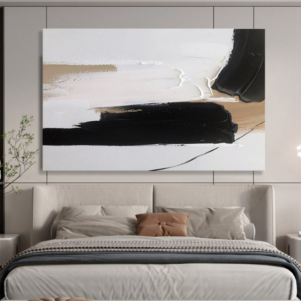 Large Painting In Living Room Black, White, and Beige Abstract Minimalist Art HPS355