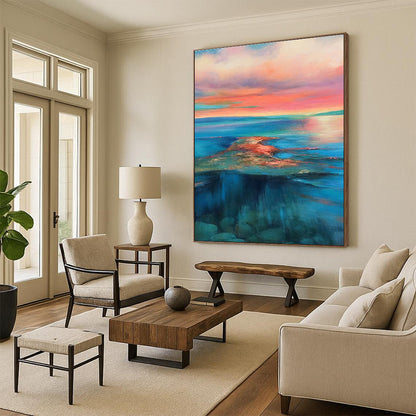 Large Size Colorful Coastal Sunset Abstract Sea and Sky Painting DPS443