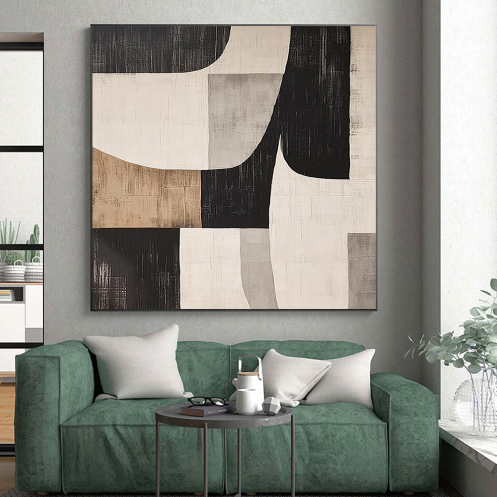 Unique Abstract Art Black, Beige, and Gray Geometric Abstract Art PT763