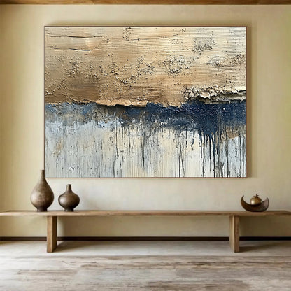 Hand-Painted Beige, Navy & Gray Textured Abstract Painting HPS281