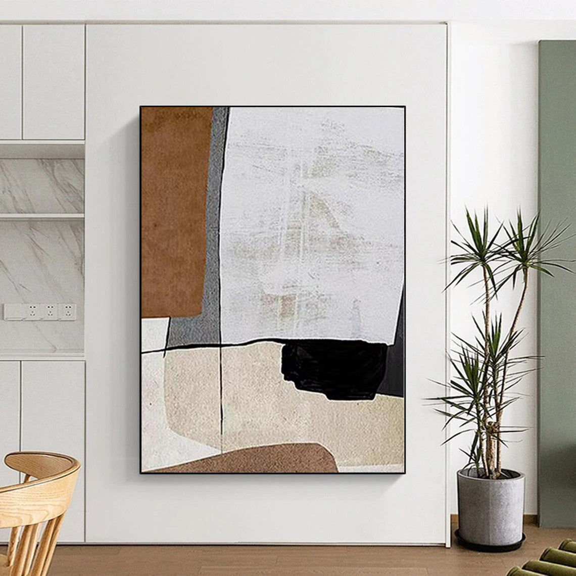 Acrylic Modern Art Paintings Brown, Beige & Black Geometric Abstract Painting On Canvas PT087