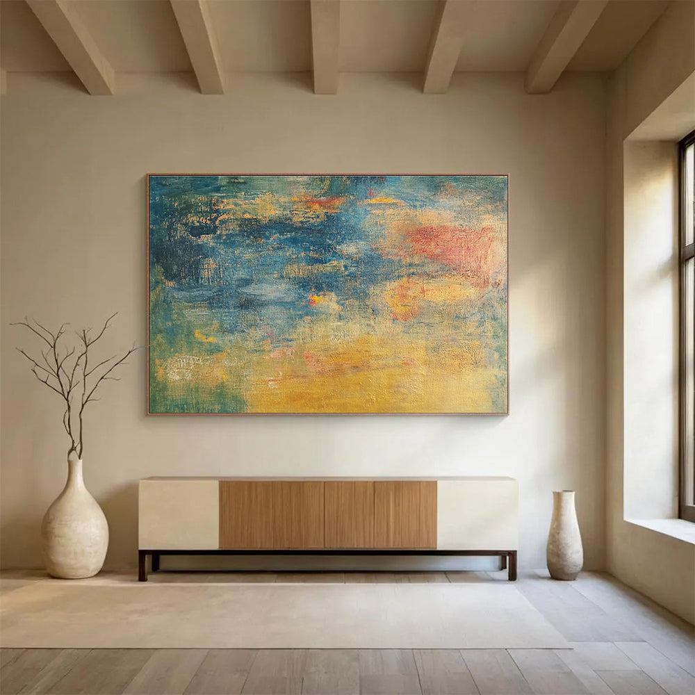 Acrylic Modern Art Paintings Blue, Yellow, Green & Pink Abstract Painting HPS292