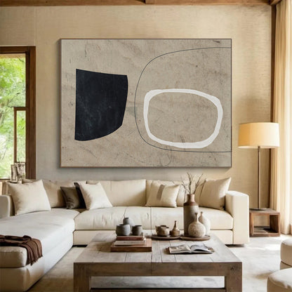 Unique Abstract Art Black, White & Beige Minimalist Geometric Art HPS215