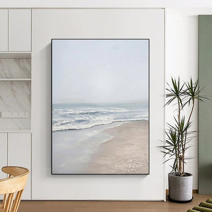 Minimalist Canvas Art Blue and Beige Coastal Abstract Beach Painting DPS451