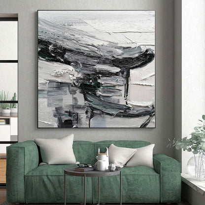 Modern Art Acrylic Black & White Textured Abstract Painting On Canvas PT059