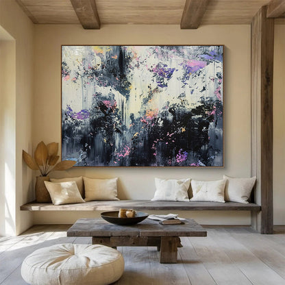 Large Contemporary Wall Art Black, White, and Purple Textured Abstract Art HPS406