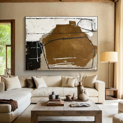 Cool Abstract Paintings Brown, Black, and White Geometric Abstract Art PT694