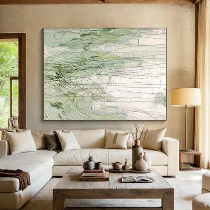 Handmade Art Green Beige Linear Textured Abstract Art PT346