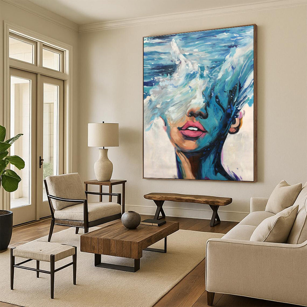 Acrylic Modern Art Paintings Blue, White, and Pink Abstract Portrait Painting DPS453