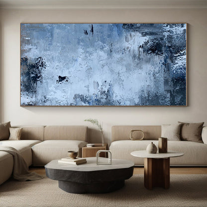 Cool Abstract Paintings in Blue and Grey Abstract Textural Waterscapes PT246
