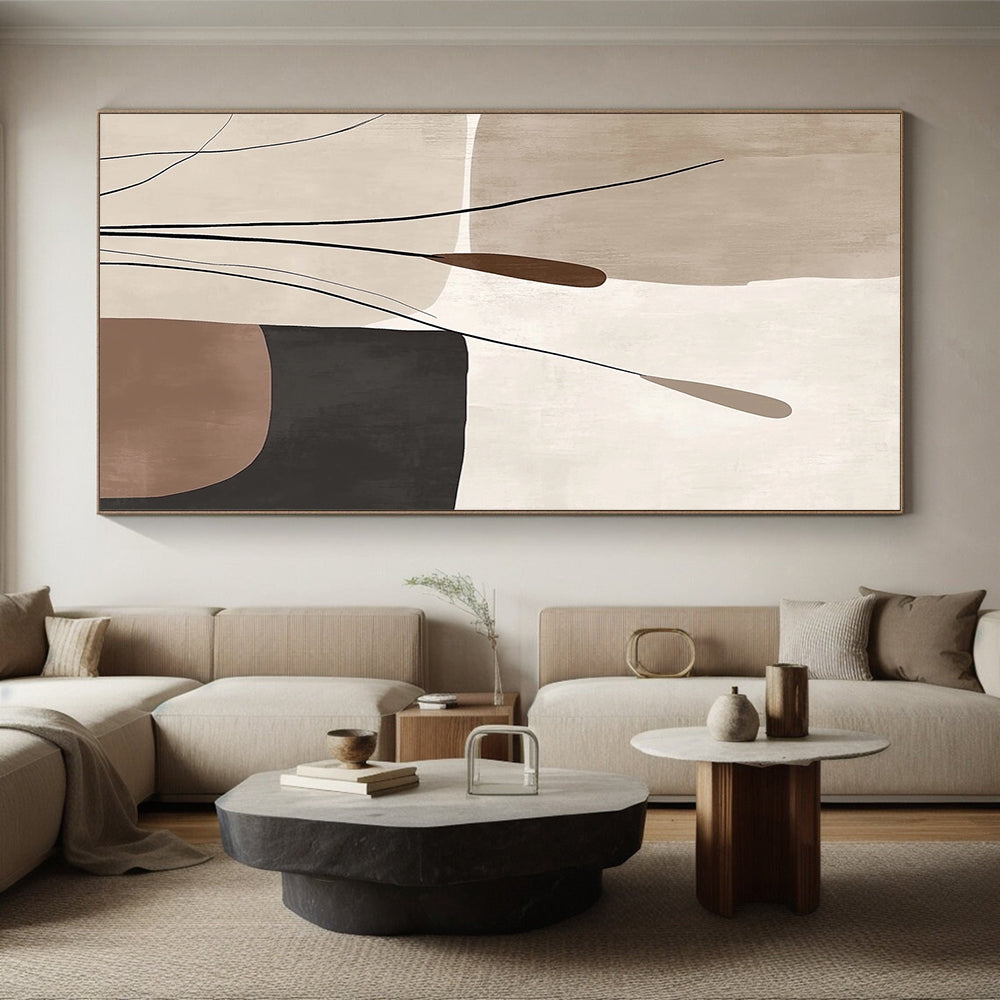 Abstract Canvas Wall Art Large, Beige Brown Black Minimalist Plant Abstract Art PT135
