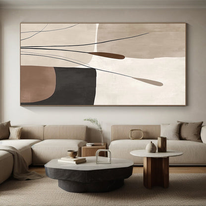 Abstract Canvas Wall Art Large, Beige Brown Black Minimalist Plant Abstract Art PT135
