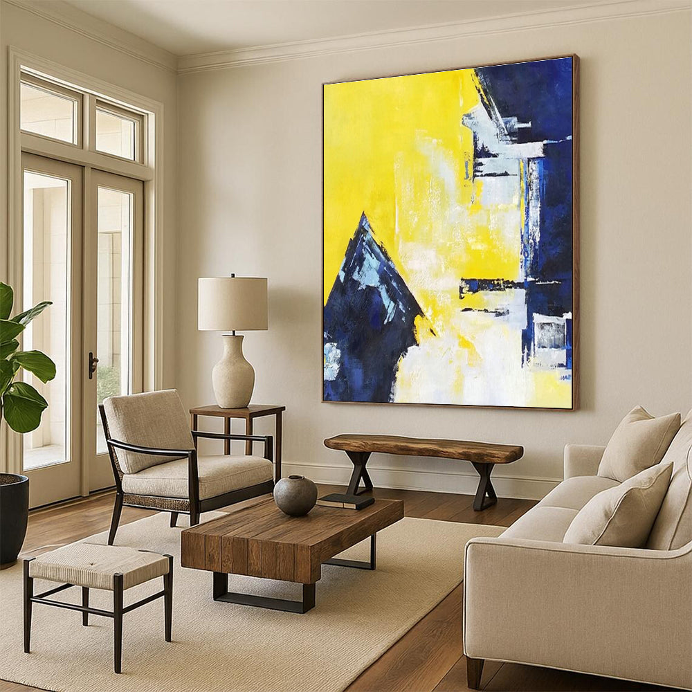 Cool Abstract Paintings Yellow Blue White Geometric Abstract Art PT353