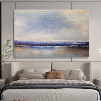 Hand-Painted Blue & Beige Abstract Coastal Scene Art HPS191