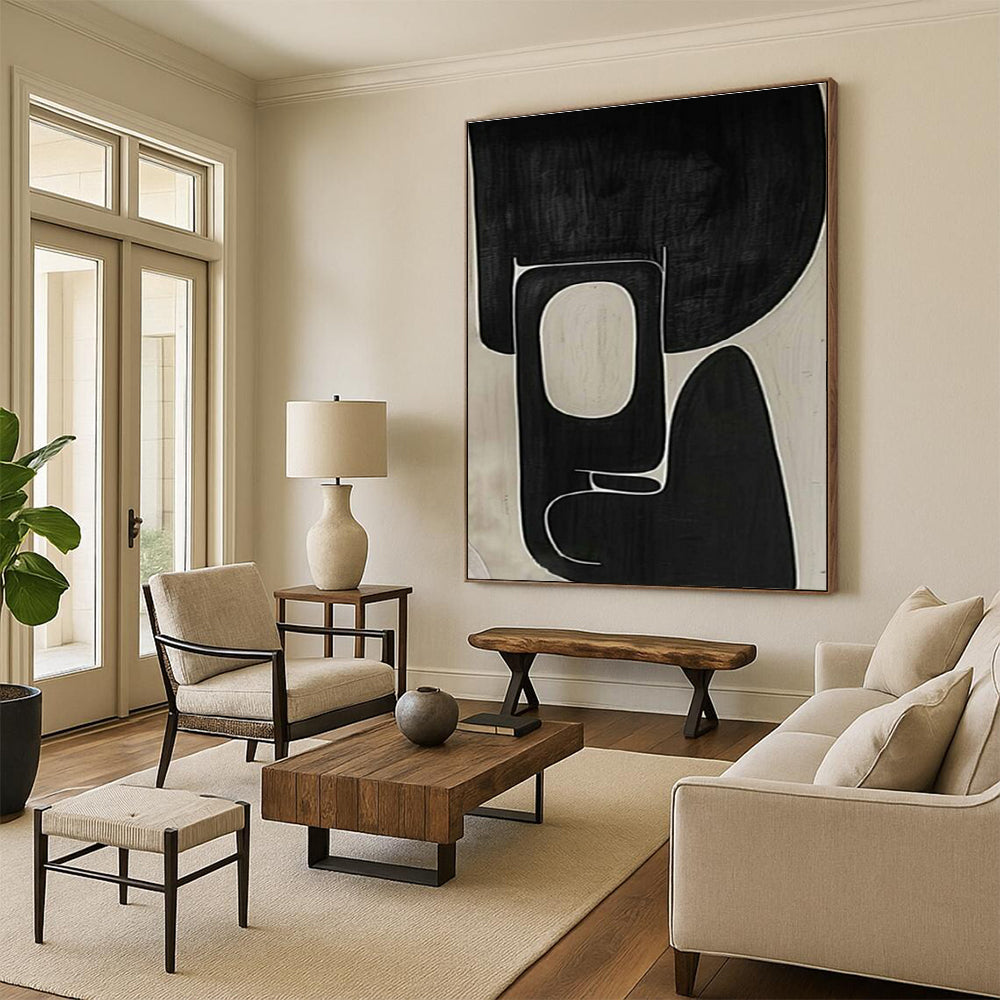 Unique Abstract Art Black and Beige Organic Abstract Art PT683