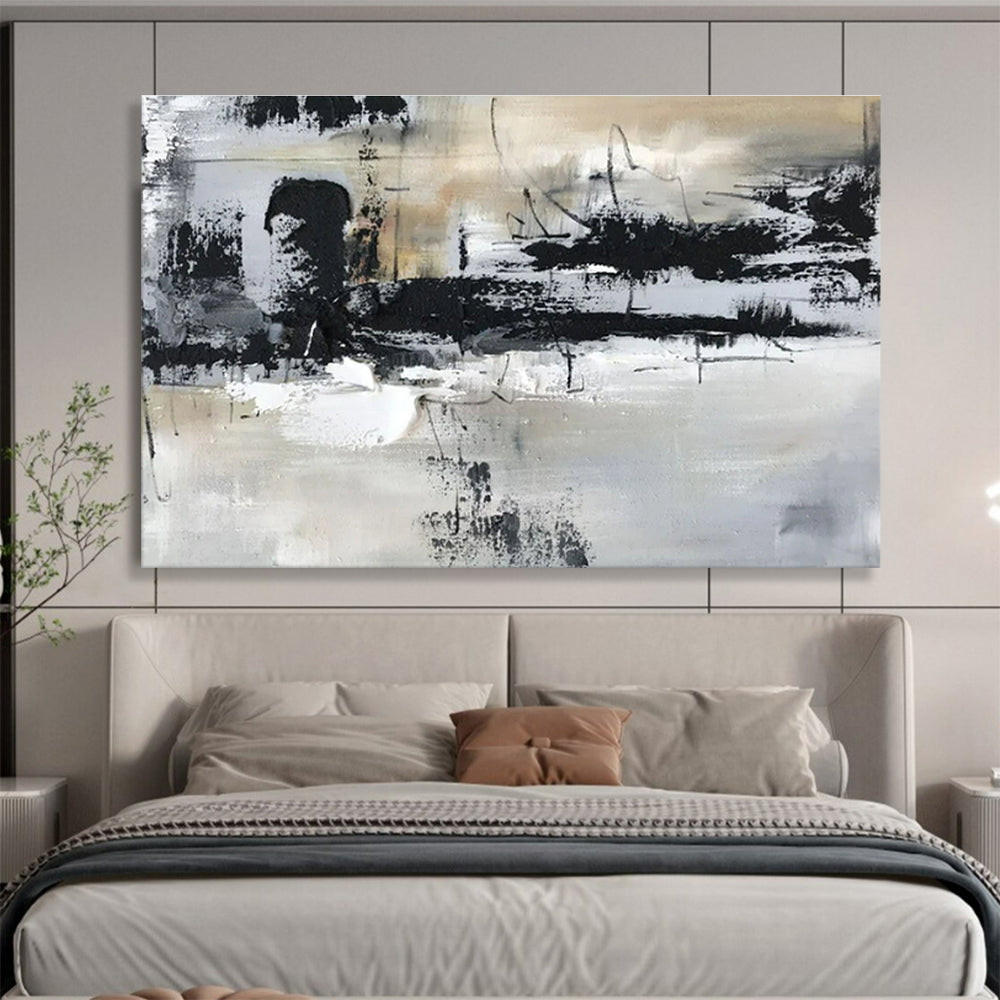 Large Contemporary Wall Art Black, White, and Gray Textured Abstract Urban Art HPS356