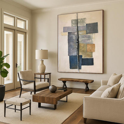 Minimalist Canvas Art - Neutral Tones Geometric Blocks Abstract Art PT573