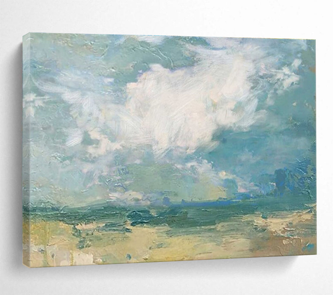 Large Size Blue, Green, and Beige Abstract Landscape Art HPS384