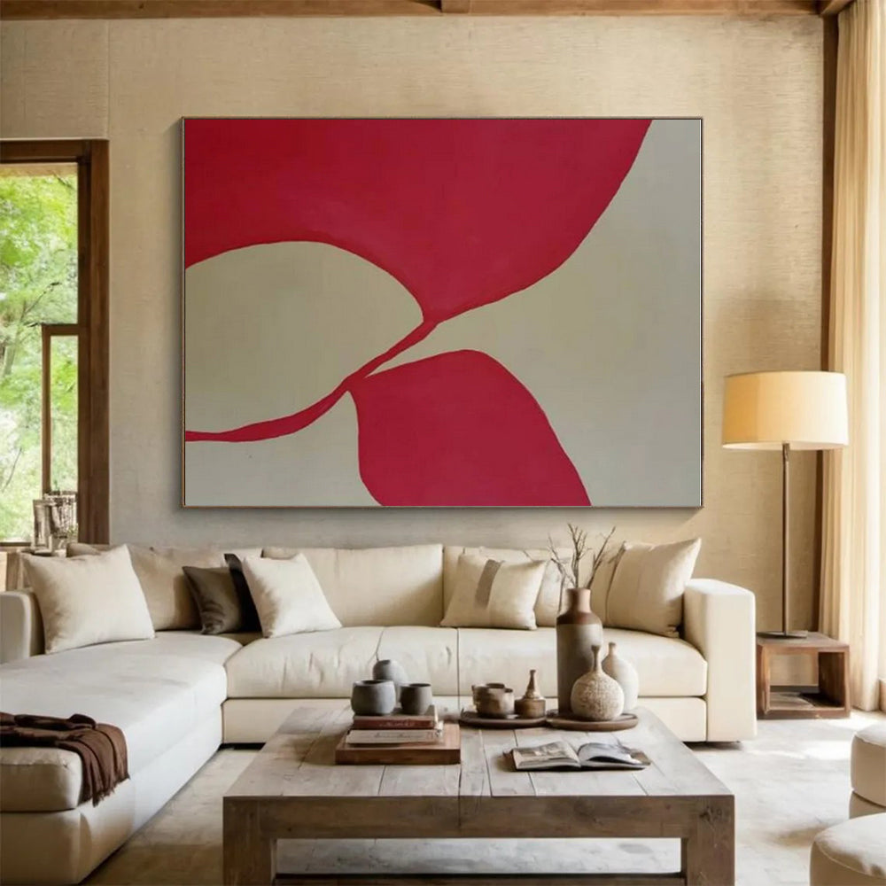 Handmade Art Red and Beige Floral-Inspired Abstract Art PT645