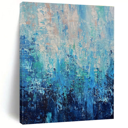 Oversized Abstract Wall Art in Shades of Blue and Teal, Hand-Painted Acrylic PT289