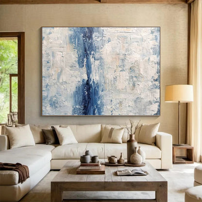 Hand Painted Art Blue & White Textured Abstract Painting On Canvas PT093