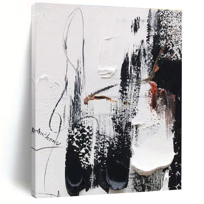 Hand-Painted Black White Red Textured Abstract Art PT475