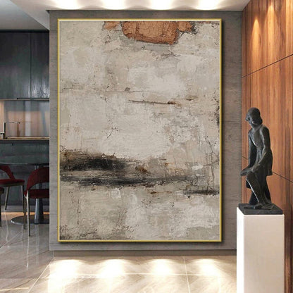 Hand-Painted Beige, Gray, and Brown Textured Abstract Art, Acrylic Modern Art Painting PT301