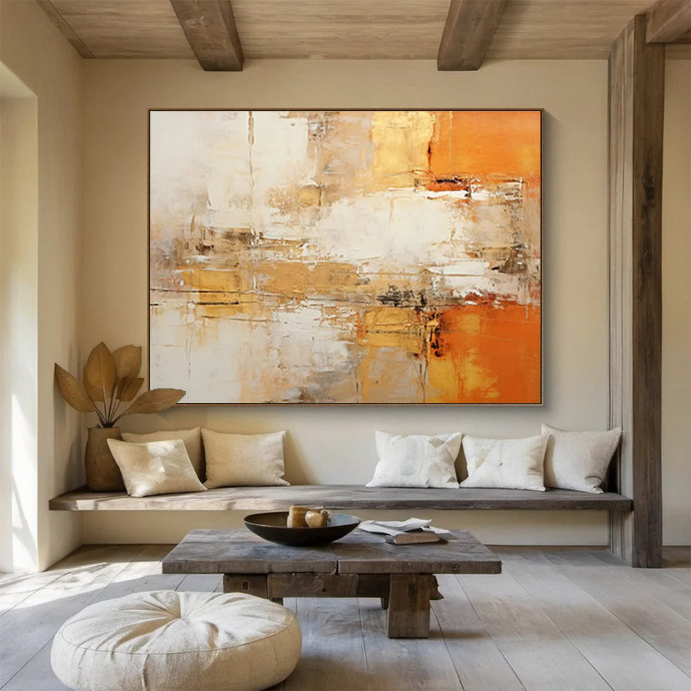 Oversized Abstract Wall Art Orange, Beige & White Abstract Urban Art HPS210