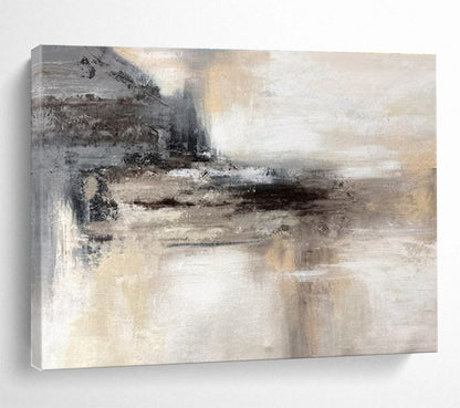 Cool Abstract Paintings Gray, Beige, and Black Textured Abstract Landscape Art HPS408