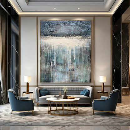 Large Painting In Living Room Blue, Gray, and White Textured Abstract Landscape Art DPS470