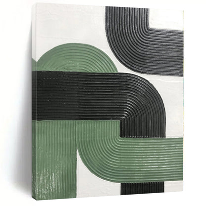 Hand Painted Art Green & Black Textured Geometric Abstract Painting On Canvas PT033