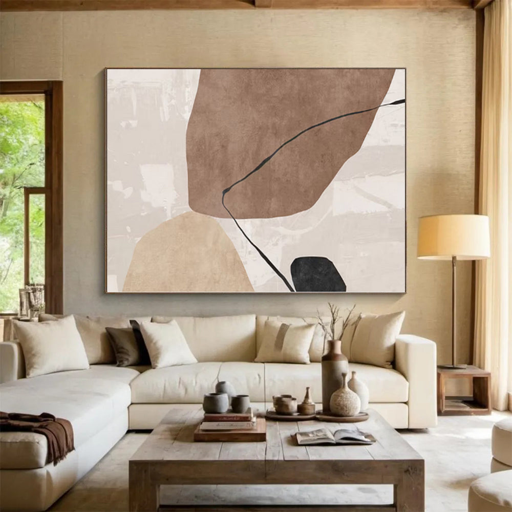 48x60 Brown, Beige & Black Geometric Abstract Painting On Canvas PT086