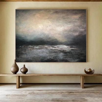 Hand Painting Gray & Black Moody Sea Abstract Art HPS142