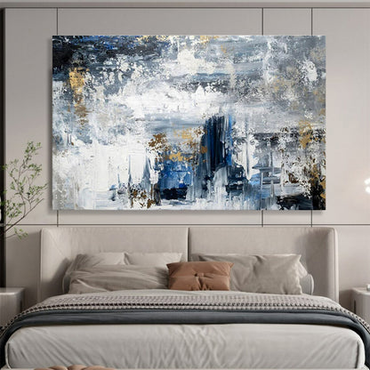 Gaint Canvas Art Blue, Gray, and Gold Textured Abstract Urban Art HPS372