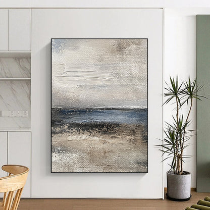 Large Abstract Painting For Living Room, Gray Blue Beige Abstract Seaside Art PT171