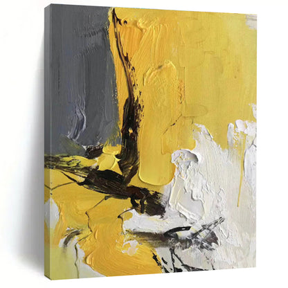 Minimalist Canvas Art Yellow Gray White Textured Abstract Art PT390