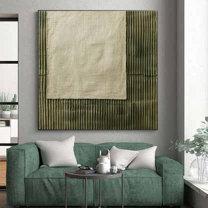Unique Abstract Art Green Beige Textured Fabric Abstract Art PT356
