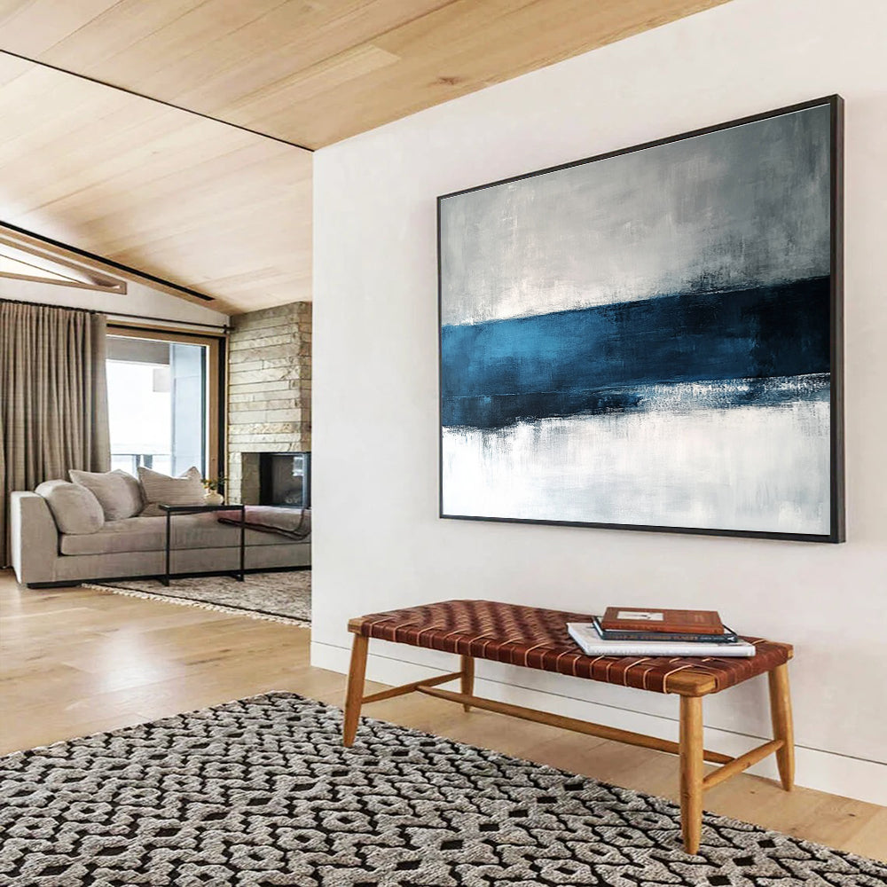 Large Size Blue, Gray & White Textured Landscape Abstract Painting HPS282