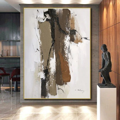 Hand-Painted Brown Beige Abstract Textured Figure Acrylic Art PT467