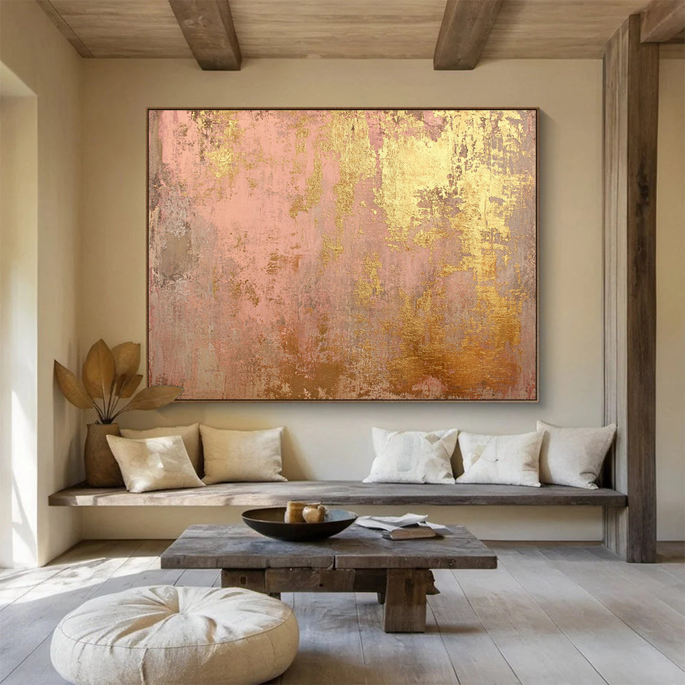 48x60 Pink & Gold Textured Abstract Acrylic Painting HPS245