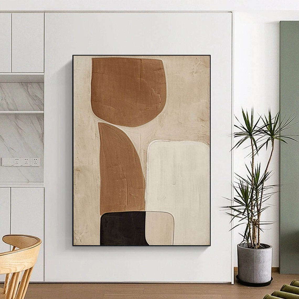 Modern Art Acrylic Brown, Beige & Black Geometric Abstract Painting On Canvas PT079