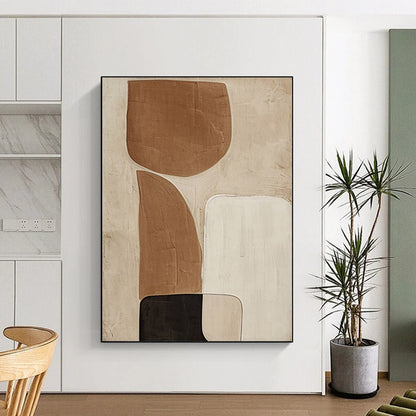 Modern Art Acrylic Brown, Beige & Black Geometric Abstract Painting On Canvas PT079